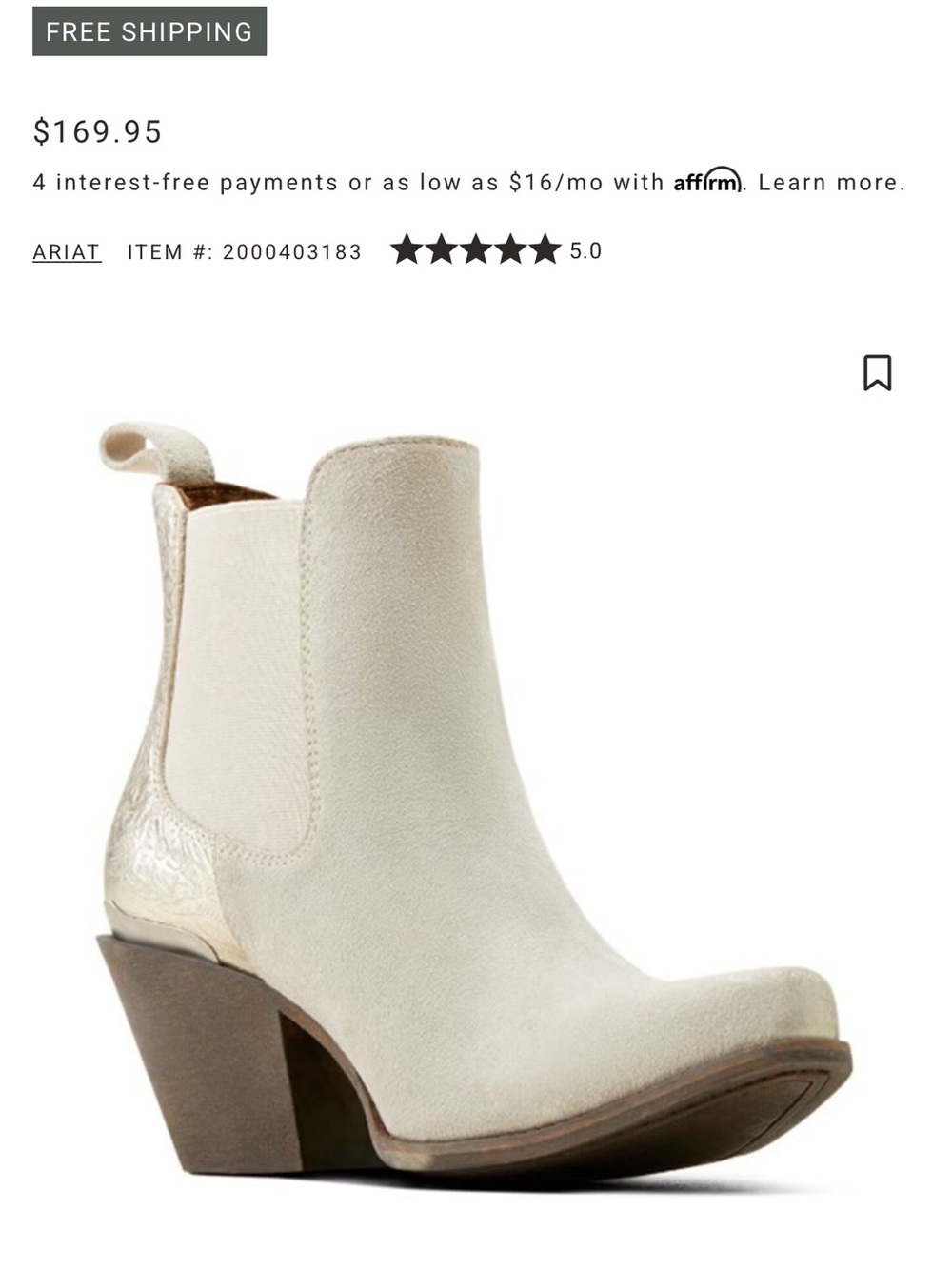 Ariat Cream Suede Chelsea Ankle Boot with Textured Heel